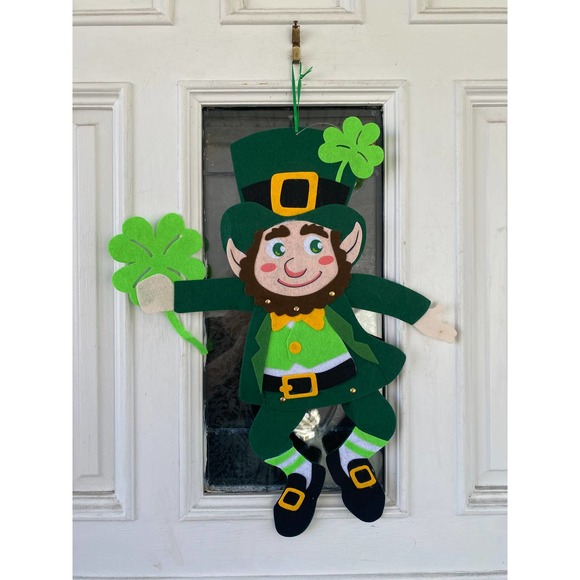 Happy Saint Patrick’s Day Leprechaun Green Wall Door Sign Wreath Crafts Decor - Picture 1 of 5
